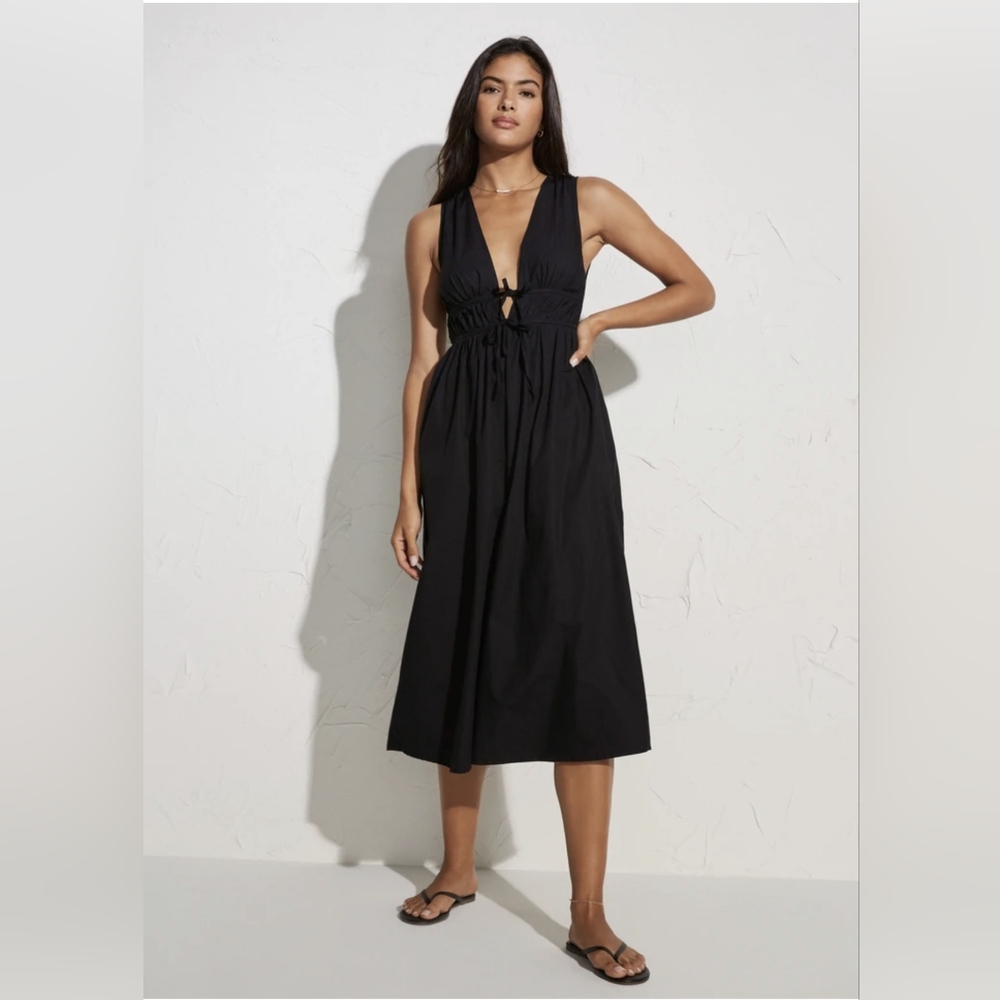 Faithful The Brand Black Plunge Neck Andressa Midi Dress Women's Size 12 XXL